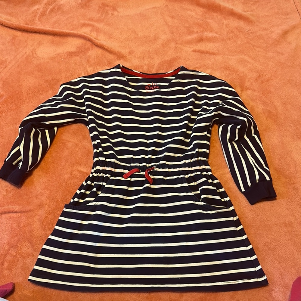 Mini Boden girls striped, nautical dress size 6-7